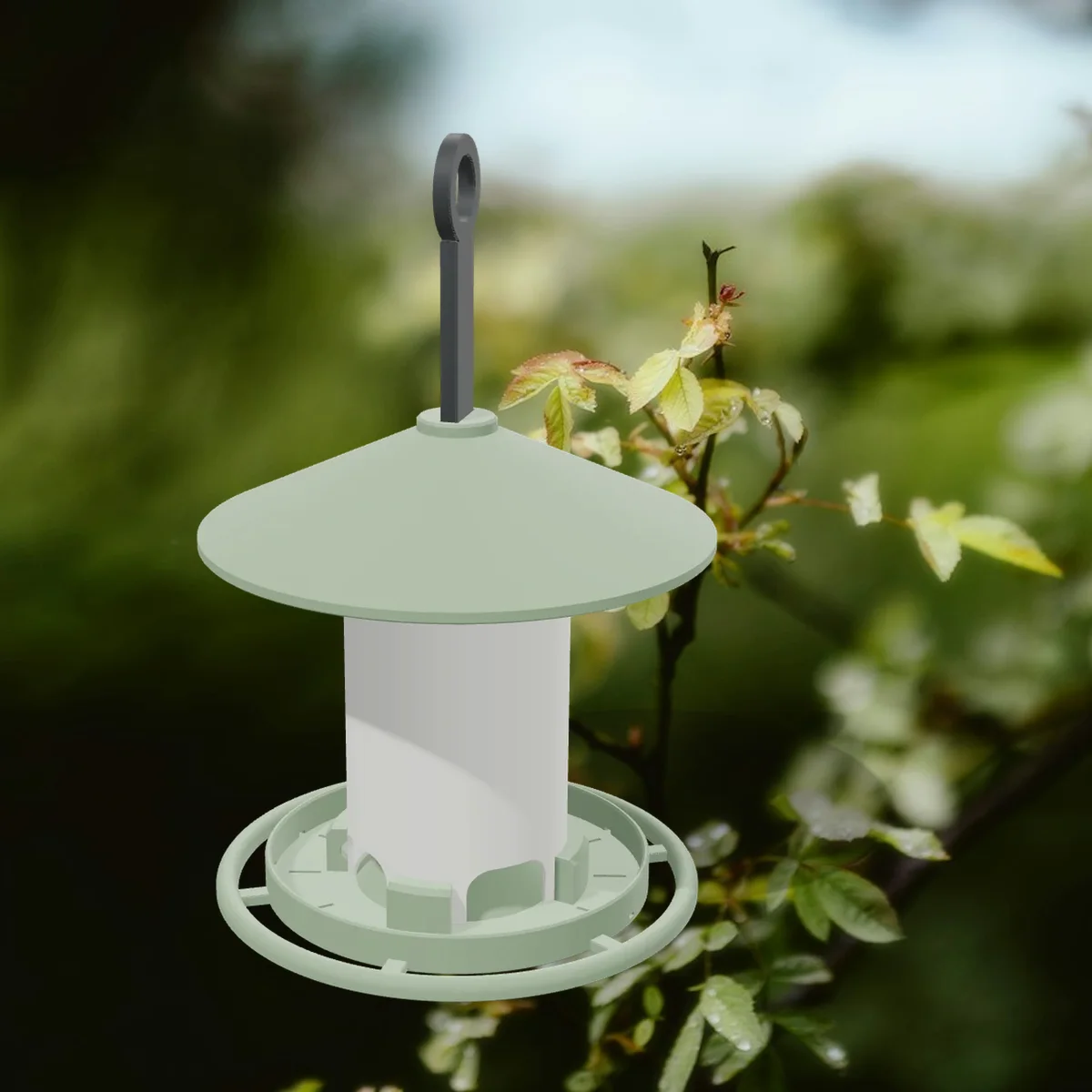 The Bird Feeder in a room (a 3D render of the model placed in a photo)