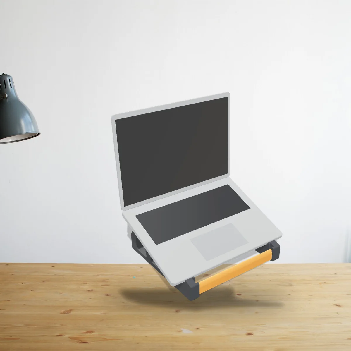The Laptop Stand in a room (a 3D render of the model placed in a photo)